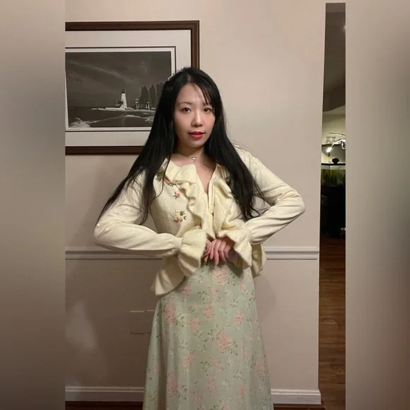 Lacemade Liz Lisa 🌸Gunne Sax Prairie Style Y2K Floral Ruffle Cardigan/Sweater🤍 - Picture 2 of 14
